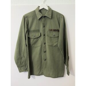 Vintage Military Surplus OG-107 US Army Fatigue Shirt Mens M Olive Drab Green
